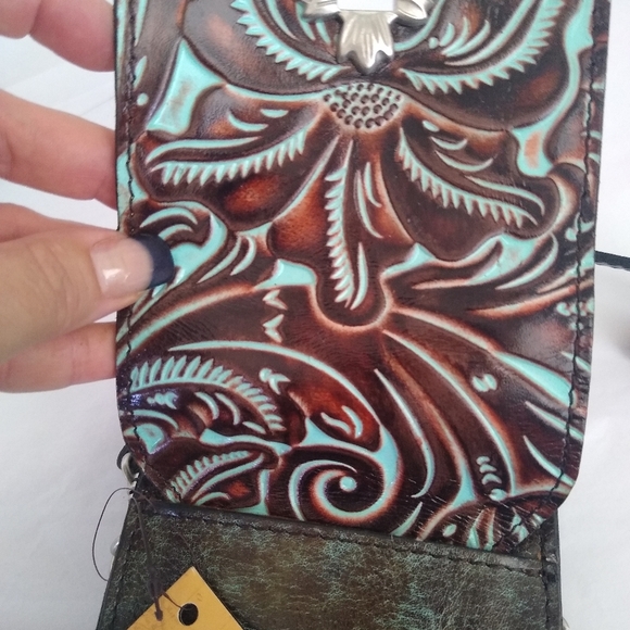 Patricia Nash P815133 Tooled Turquoise Leather Canicella Crossbody Purse… - Picture 10 of 15
